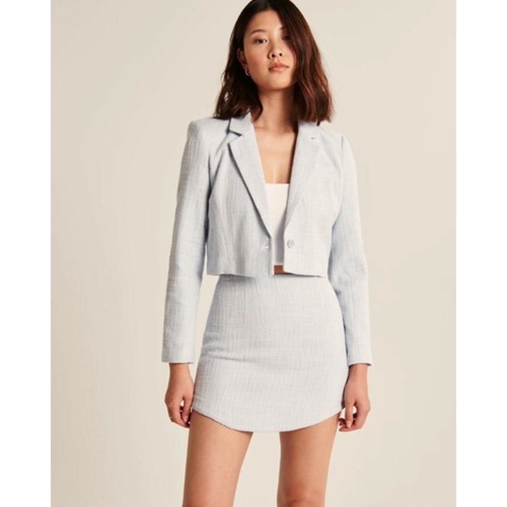 Abercrombie & Fitch Blue Cropped Tweed Blazer Women’s Sz S Preppy Office Jacket
